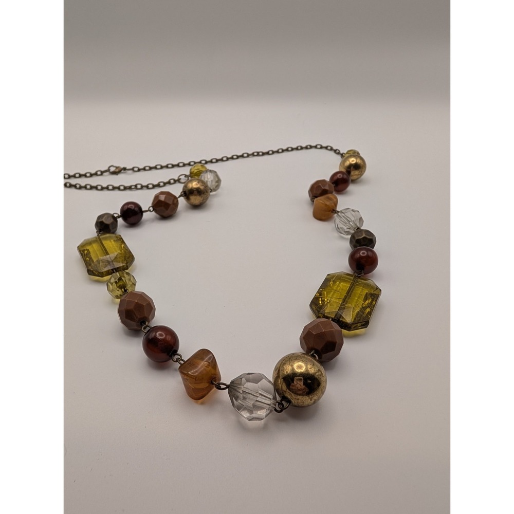 Vintage 90s Earth Tones Boho Statement Necklace In Yellow‎ Brown